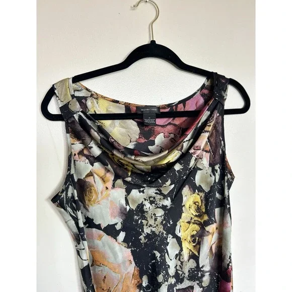 Spense Woman's Cowl Neck tank Romantic Dark Whimsical Satin Dark Floral‎ M - Picture 3 of 9